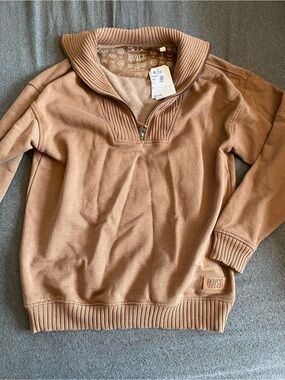 Royce Women's V-Neck Quarter-Zip Sweater in Camel Brown